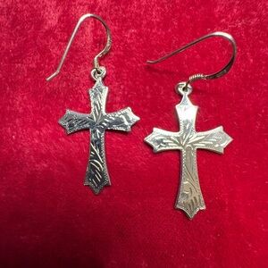 SOLD Earrings 925 Sterling Silver Cross Hanging Dangle